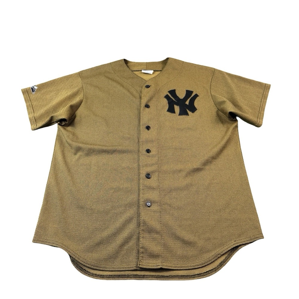 Vintage New York Yankees Majestic Mesh Baseball Jersey Gold Mens Large USA Made